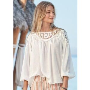 Sundance Long Sleeve Blouse Top Crochet Lace Textured Cream White Size XL